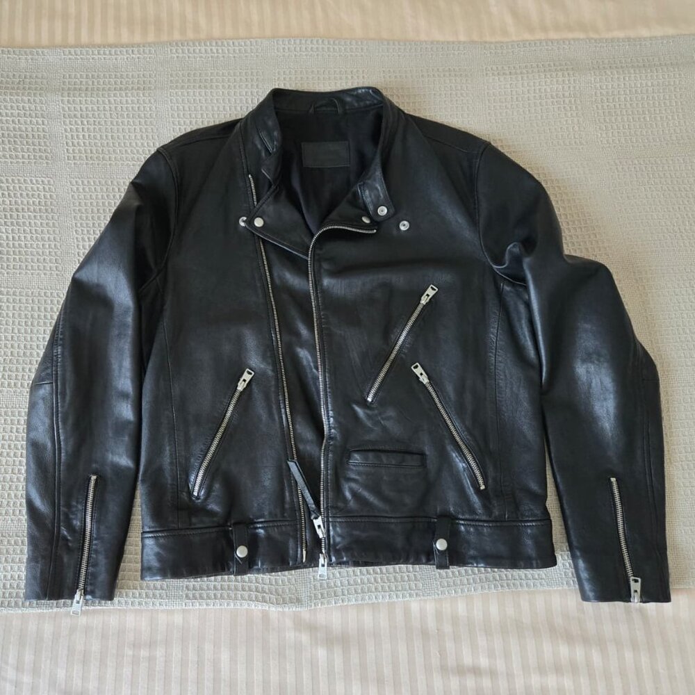 XL AllSaints BLACK LEATHER JACKET  mens